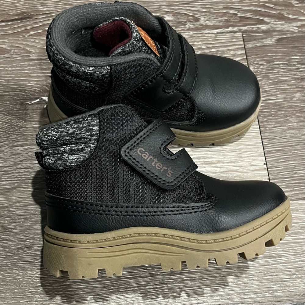 Carter's Black and Tan Ankle-High Boots with Velcro Closure